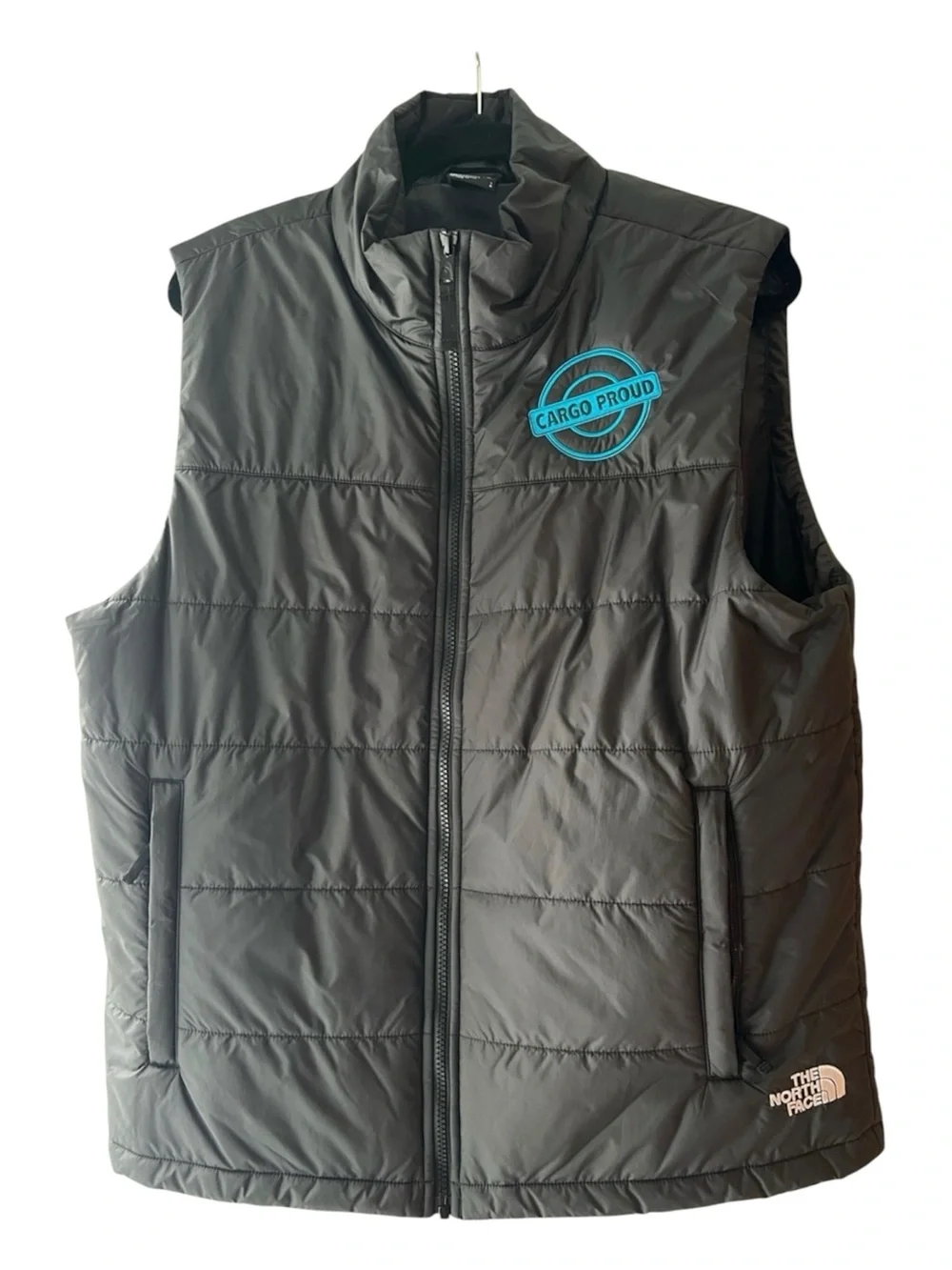 The North Face Black Quilted Insulated Puffer Vest with Turquoise Logo L EUC